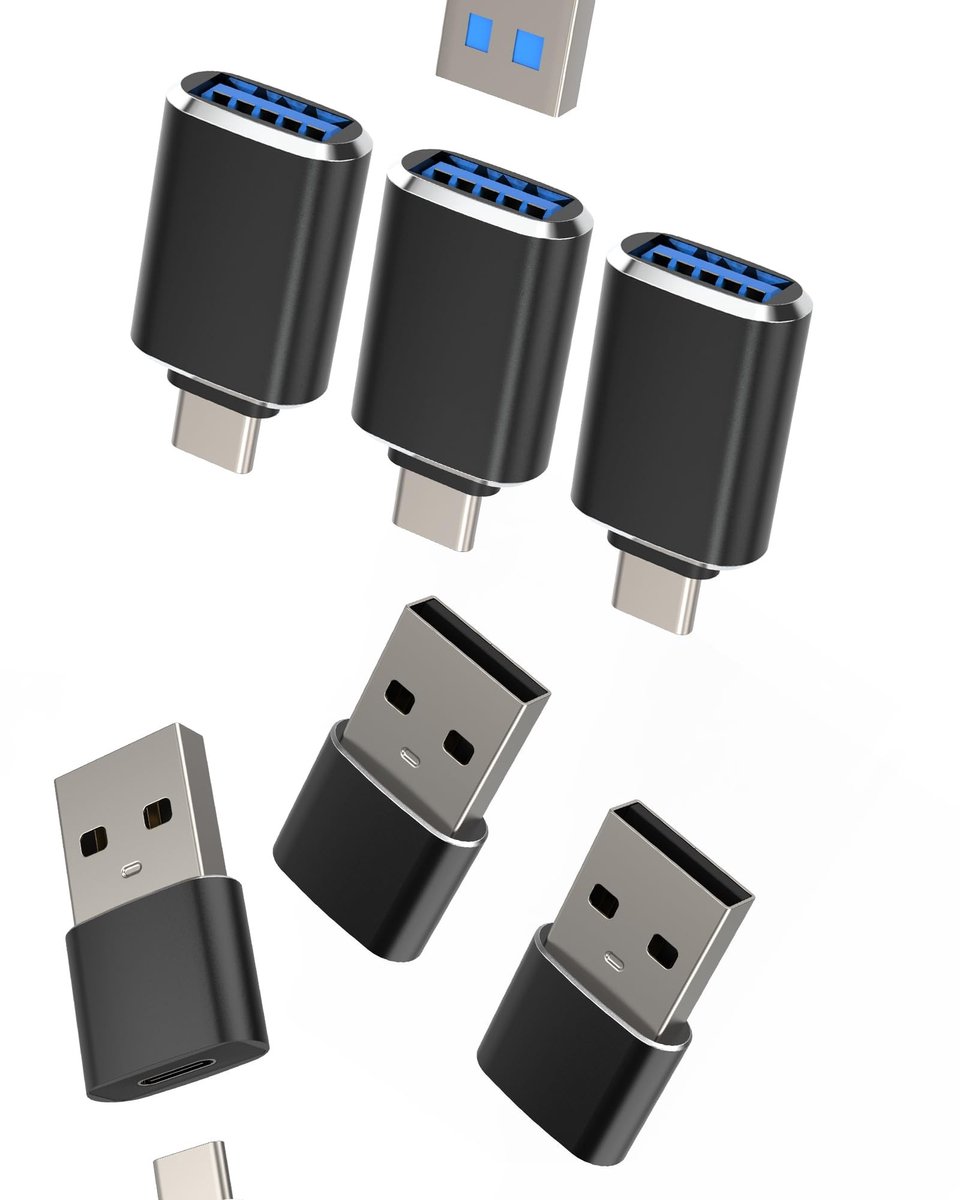 Allecto - USB C naar USB A Adapter Set - Snelle Dataoverdracht - 6 Stuks - Opladen - Geschikt voor Smartphone en Tablet - Kleur: Zwart