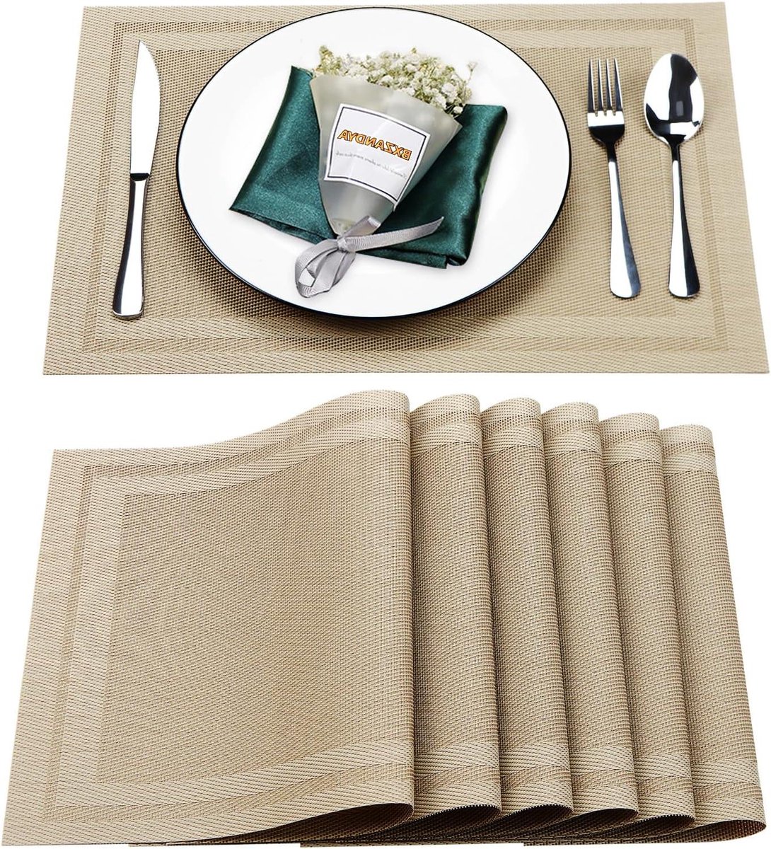 Placemats Set - Tafelmatten Vinyl - Eettafel Beschermen - Hittebestendig Vlekbestendig - 45 x 30 cm - Beige
