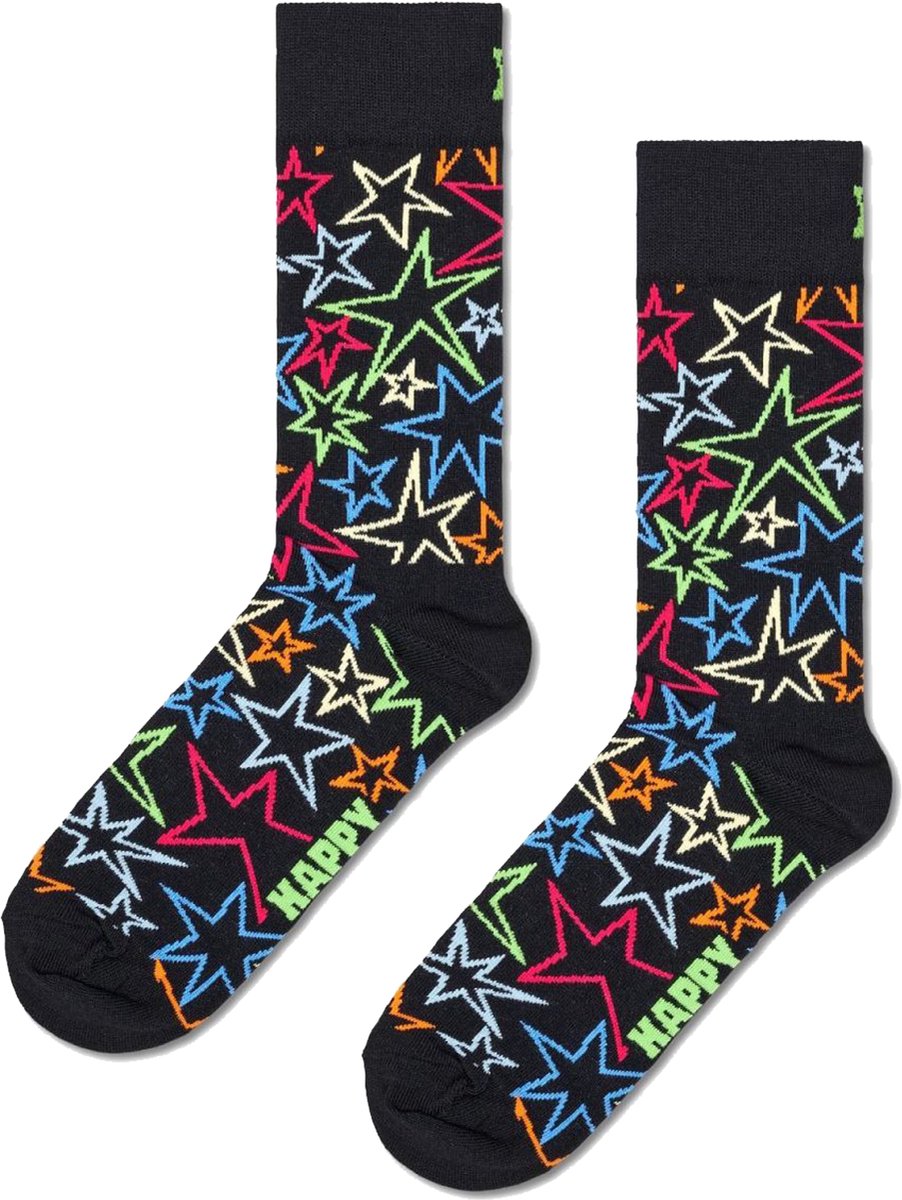 Happy Socks Mega Star Sock - unisex sokken - zwart - Unisex - Maat: 36 - 40