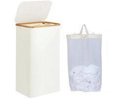 DIMICO - Wasmand 3 Vakken met Binnenzak - Wassorteerder - Wasmanden met Deksel - Beige - Geurbestendig - 100L - met Handgrepen