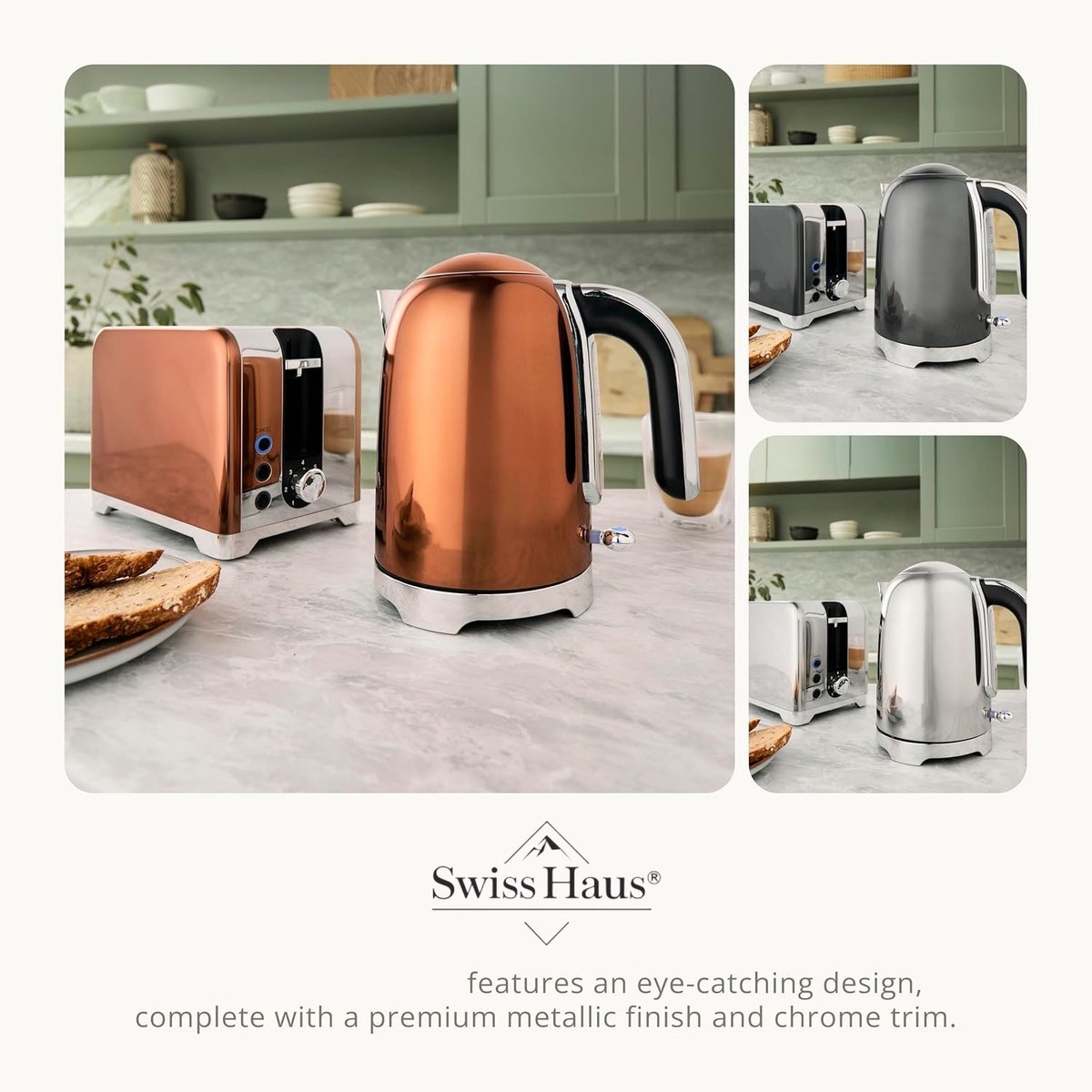 Swiss Haus® SWK2127 Waterkoker - 1.7L - 2200W – Retro Design – Kalkfilter – 360° Draaibare Basis – Kalkfilter - Koper — afbeelding 4