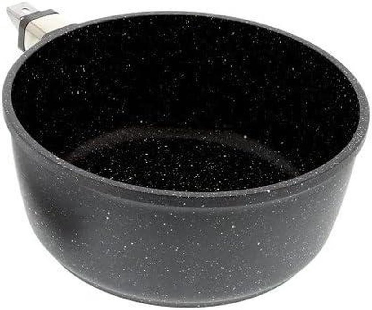 Kookpan - Sauspan Steelpan - Koken en Verwarmen - Steenlook Coating - 18 cm - Zwart