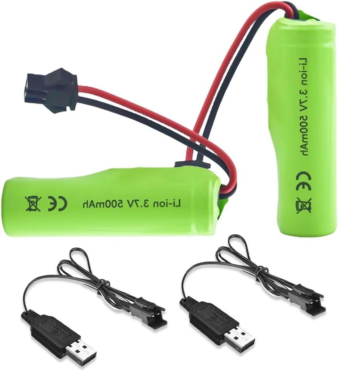 Oplaadbare Lithiumbatterijen 3.7V 500mAh met USB-kabel voor RC voertuigen, boten en robots