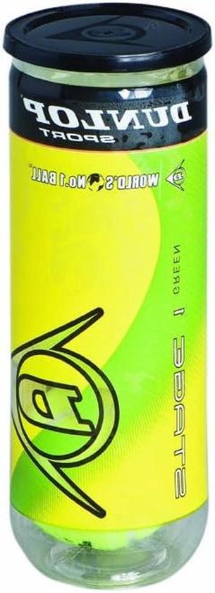 Dunlop Sport gele en groene tennisballen met groene en gele strepen. Wereld's nr. 1 bal.