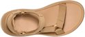 Paar beige Teva sandalen, van bovenaf bekeken, met stoffen banden.