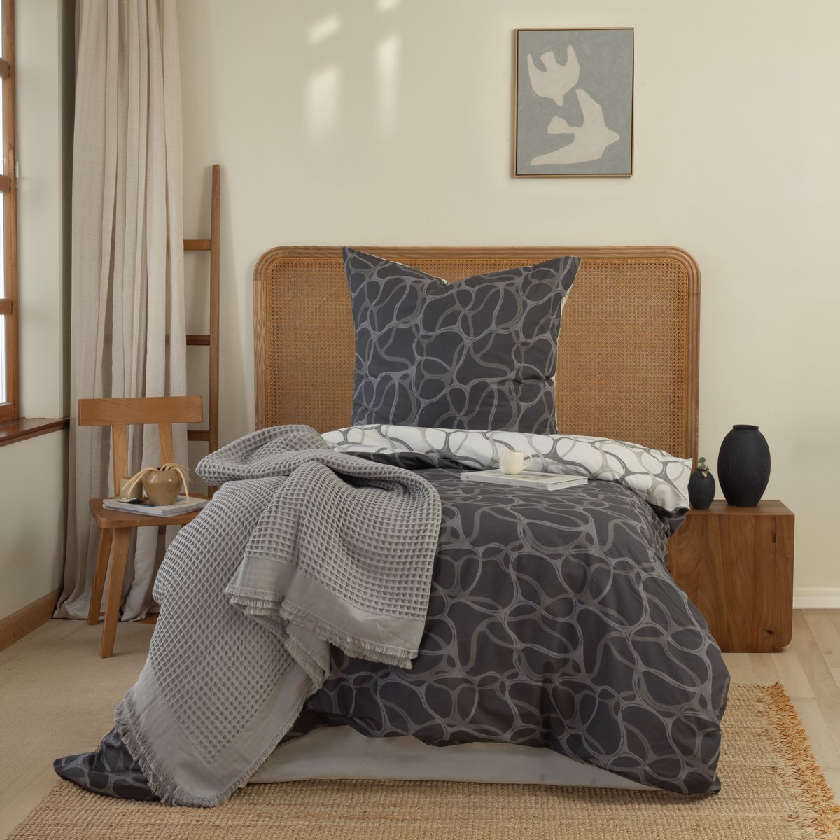 L&G - %100 Katoen Dekbedovertrekset - Eenpersoons - 1 x 140x200 cm dekbedovertrek + 1 x kussensloop 60x70 cm - Beddengoedset - Bedovertrek - Lexi Grey