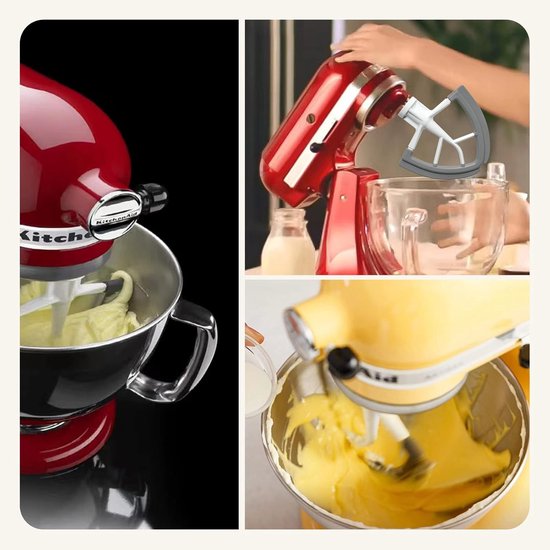Flex Edge Klopper - Mixer Accessoire - Beslag Mengen - Dubbele Flexibele Randen - 4.5-5 Quart - Wit met grijs van Merkloos — afbeelding 3