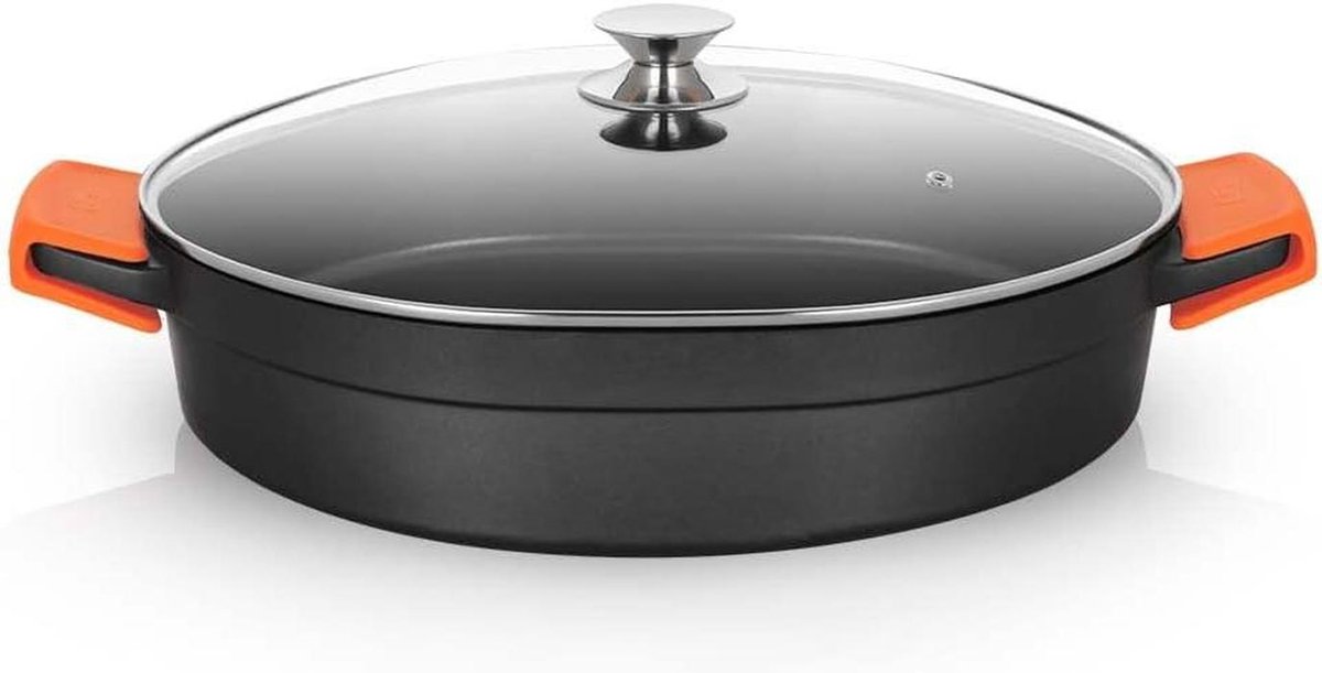 Lage Kookpan - Steelpan Aluminium - Koken voor Grote Groepen - PFOA-vrije Antiaanbaklaag - 40 cm - Zwart