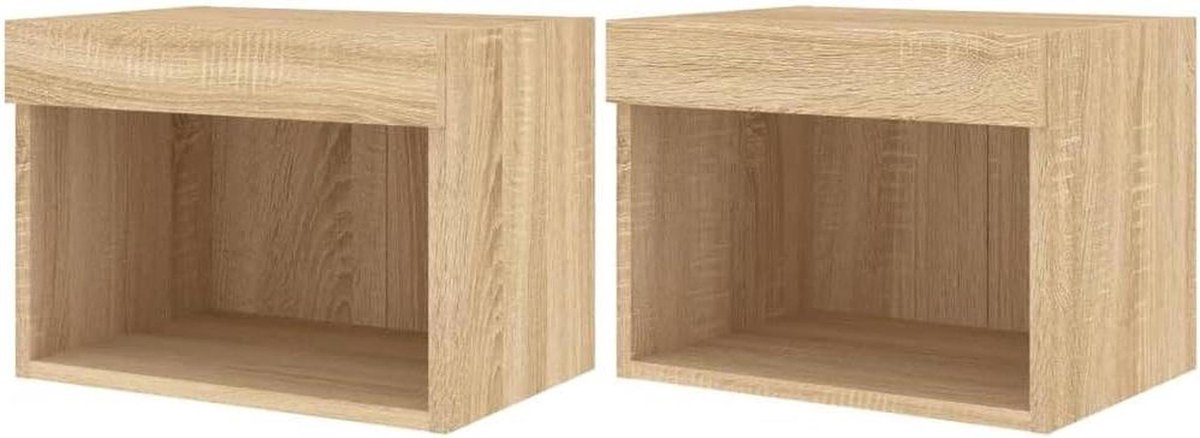 Nachtkastjes met LED - Bijzettafel Wandkastje - Opbergen Slaapkamer - Wandmontage Sonoma Eiken - 40 cm - Eikenkleurig