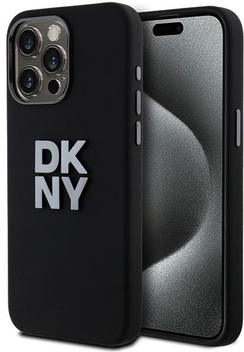 DKNY Silicone Metal Logo Back Case - Geschikt voor Apple iPhone 15 Pro Max (6.7") - Zwart