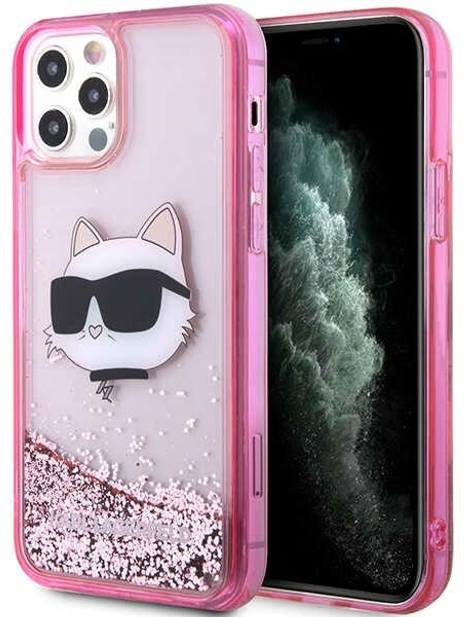 Karl Lagerfeld Glitter Choupette - iPhone 12 Hoesje - Roze - Uniek Design - Lichte Constructie