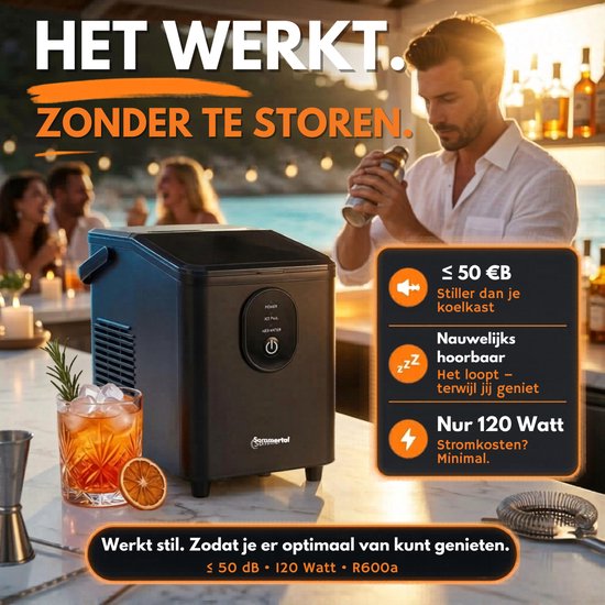 Sommertal IJsblokjesmachine EM12S - IJsmachine 12 kg/24 uur - IJsblokjesmachine met handgreep - extra grote 0,3 kg kogelvormige ijsblokjes in 20 minuten - stil 50 dB - IJsmachine voor keuken, kantoor en feestjes van Merkloos — afbeelding 3