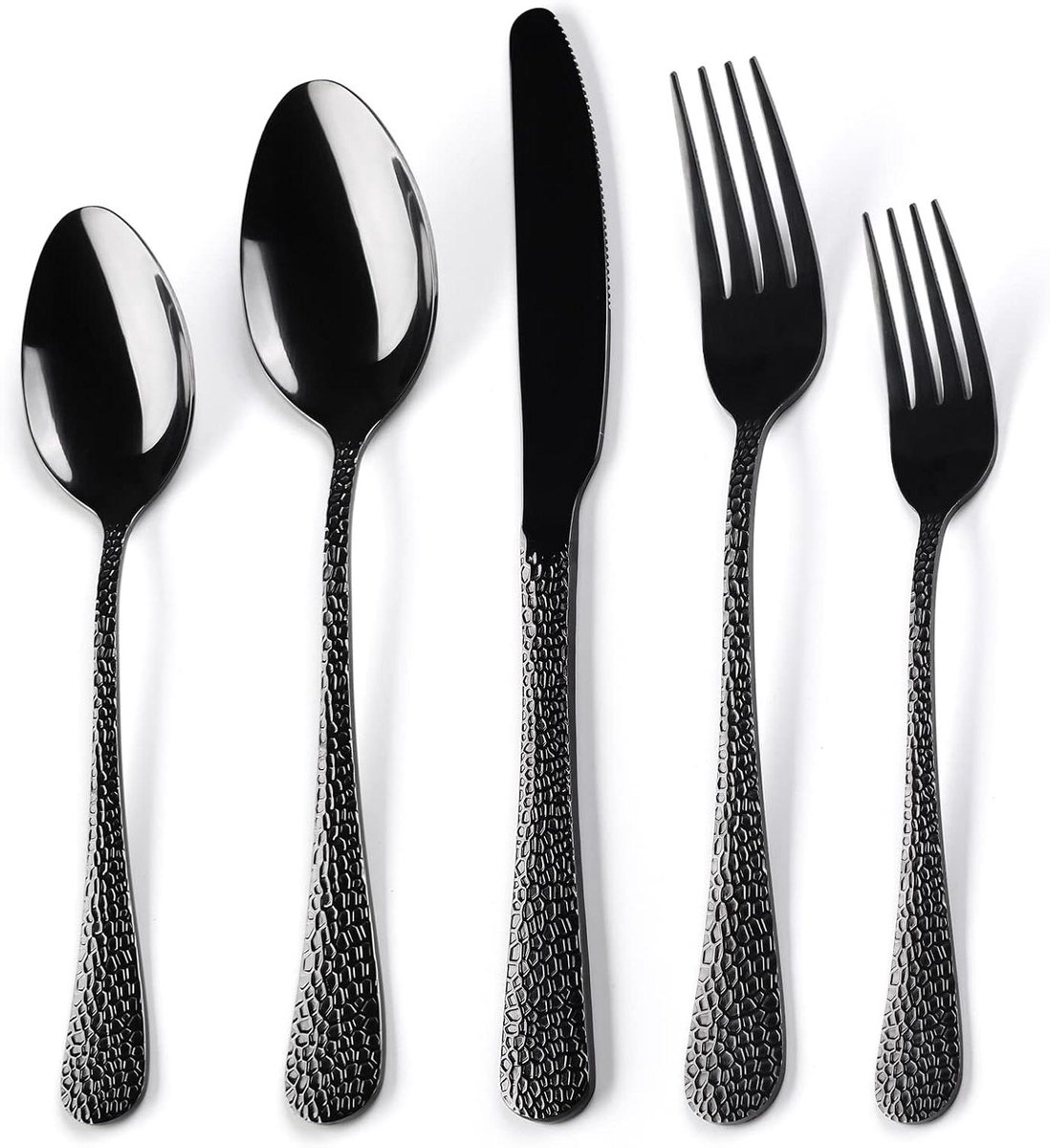 Bestekset Zwart - Zilverwerkset Servies - Dagelijks Gebruik - Gehamerd Design - 40 Delig - Zwart