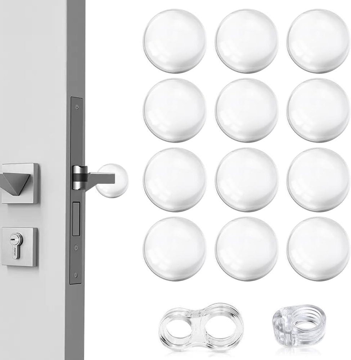 Deurkruk Wandschild - Deurstopper Schild - Muren Beschermen - Zelfklevend - 12 Stuks - Transparant