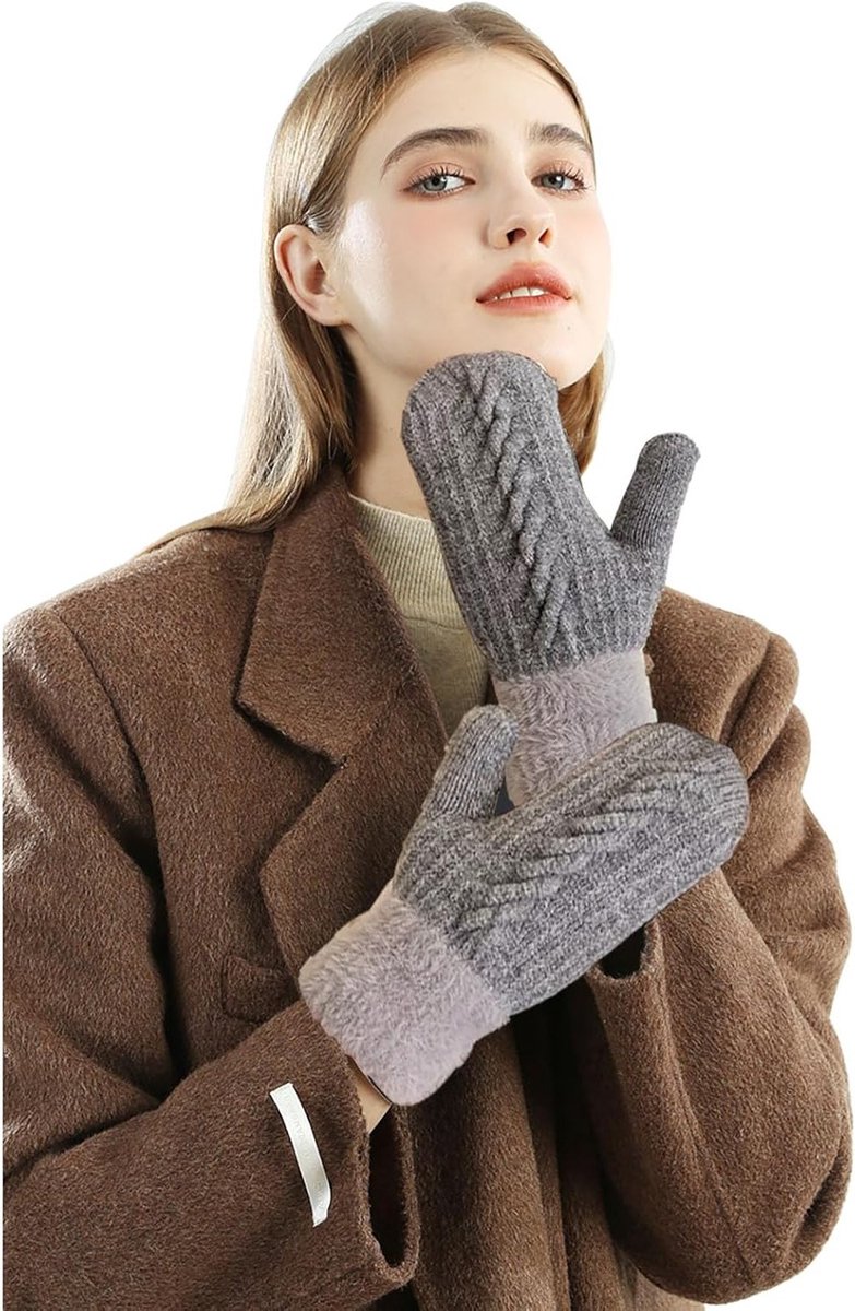Dikke fleece gevoerde winterwant voor dames, geïsoleerd en warm, perfect als kerst- of verjaardagscadeau, grijs