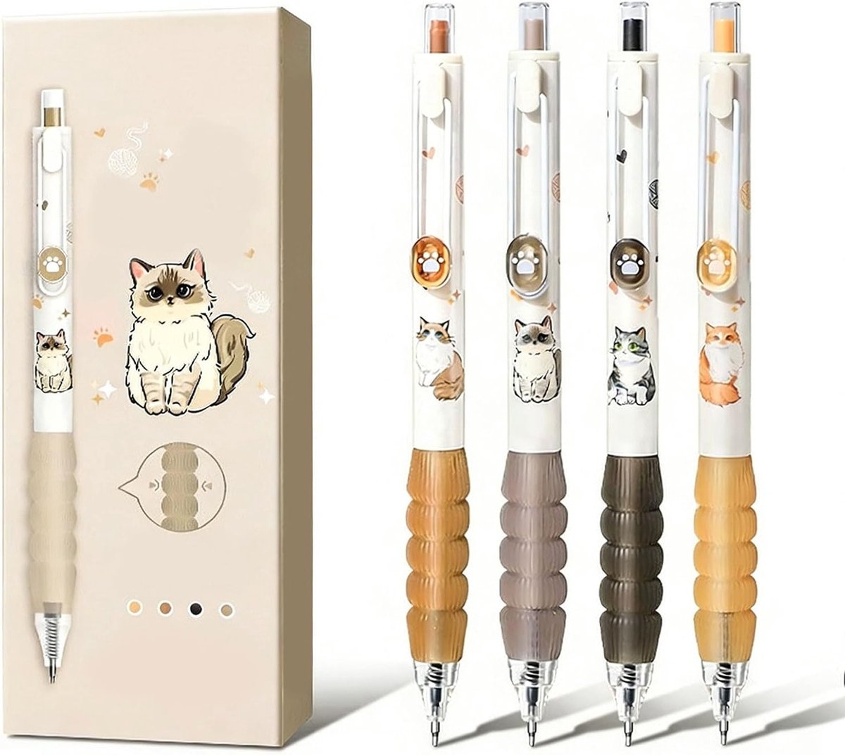 Set van 4 Kawaii Katten Gelpennen met 0.5mm Zwarte Inkt - Schattige Pennen voor School en Kantoor, Perfect voor Creatieve Schrijvers