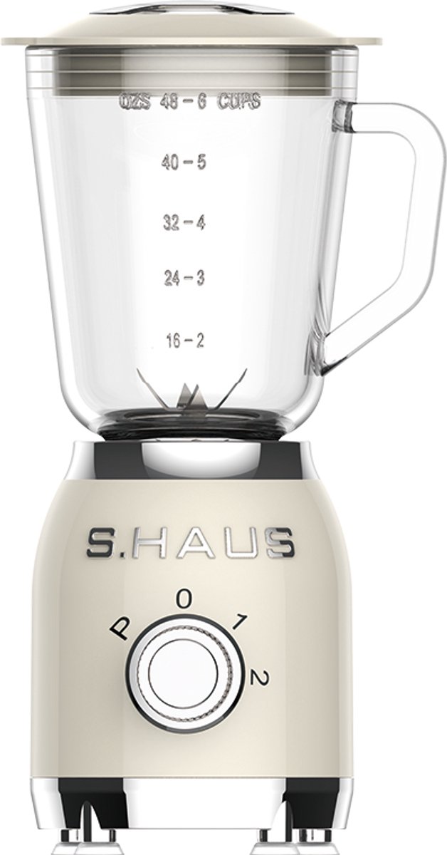 Swiss Haus® BL2015 Blender – 1.5L Glazen Kan - 2 Snelheden + Pulse Functie - 600W Smoothie Maker – Retro Design - Veiligheidsschakelaar – Vaatwasmachine Bestendig – Crème