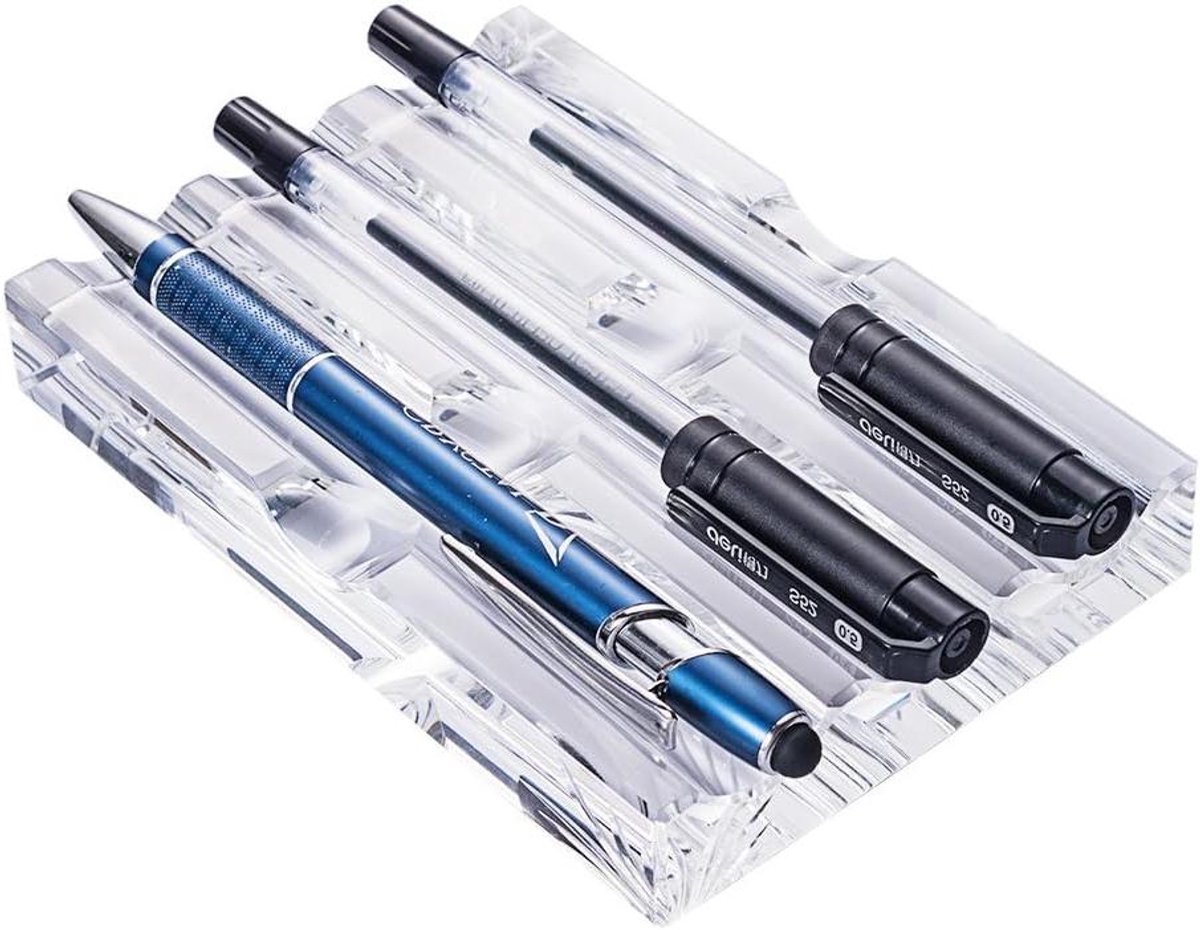 Bureau Organizer - Pen Houder - Kantoor Organiseren - K9 Kristal Materiaal - 13 x 9 x 2.2 cm - Transparant