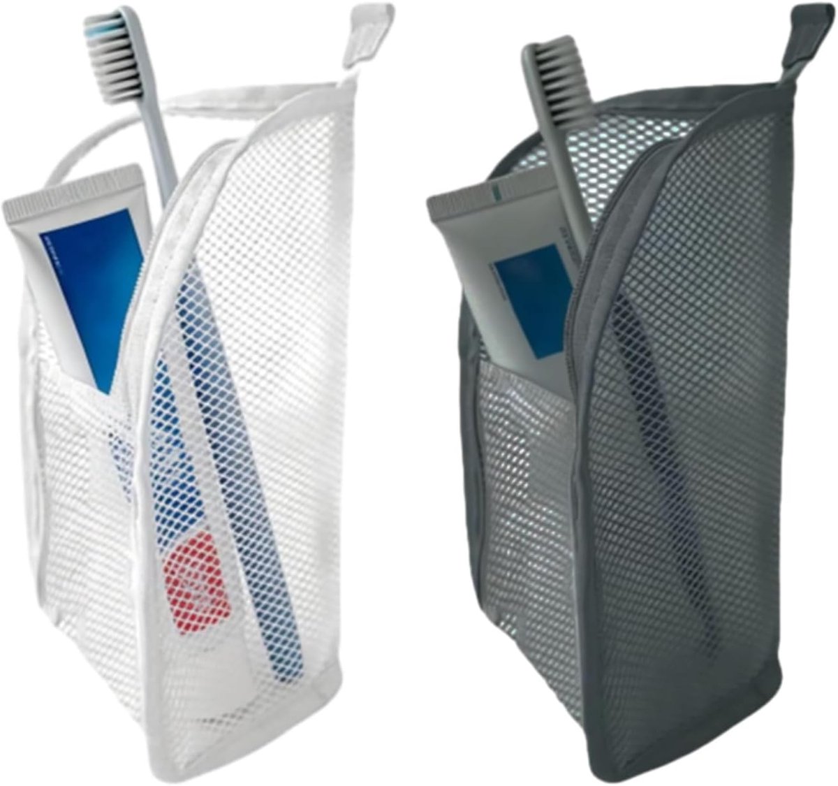 Ulisem - Staande toilettas - 2 stuks set wit en grijs - EVA reisetui voor tandenborstel en cosmetica - 22x13x13 cm opvouwbaar - Waterdicht en gemakkelijk schoon te maken - Hangen of staan - Voor badkamer en reis - Lichtgewicht en draagbaar