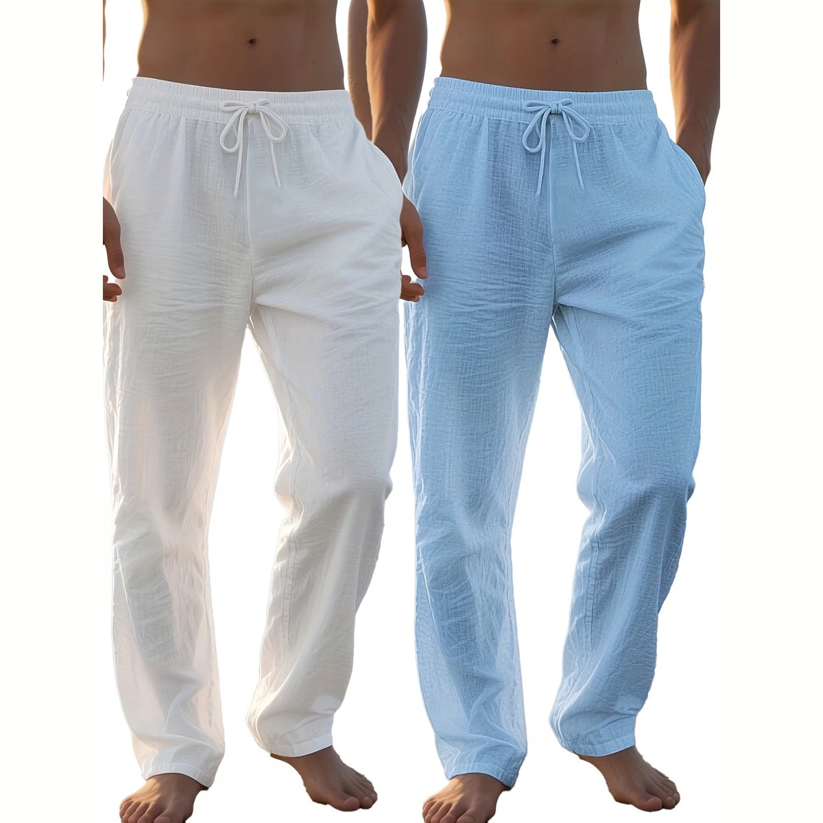 Currero Linnen Broek Heren Zomerbroek Volwassenen Lange Broek Pantalon Strandbroek Zomer Ibiza Stijl Bl