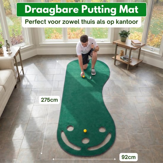 Homeblend Golfmat - Putting Mat - 90x274 cm - 3 Targets - Met Ballenstopper - Golf Oefenmat - Slijtvast Kunstgras met Anti-slip - Golf Accessoires van homeblend — afbeelding 4