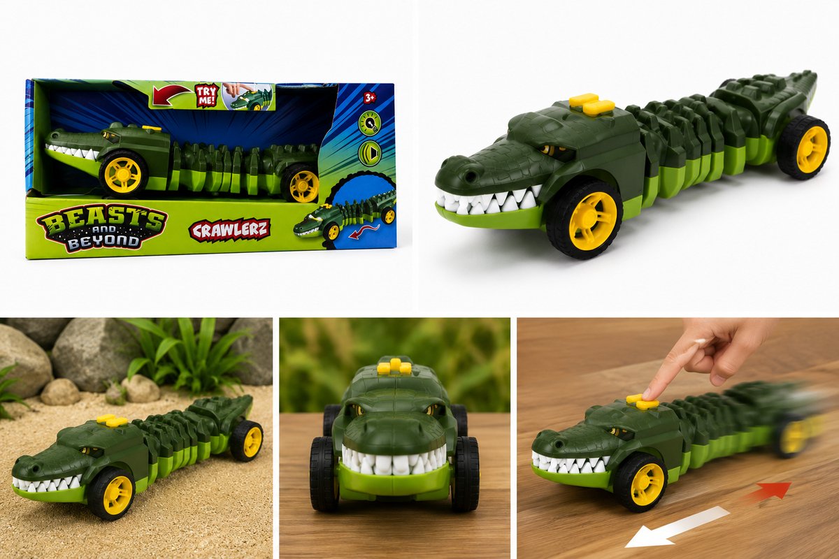 Hti Toys - Rijdend Speelgoed met Licht, Geluid en Beweging - Beasts & Beyond Crawlerz Krokodil
