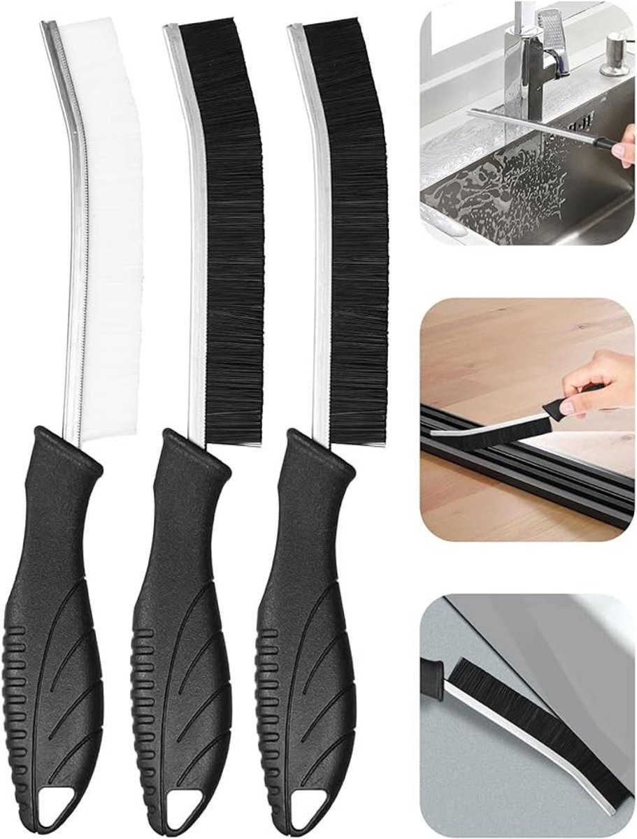 Set van 3 Stevige Voegenborstels - Handmatige Hoekreiniger met Antislip Greep