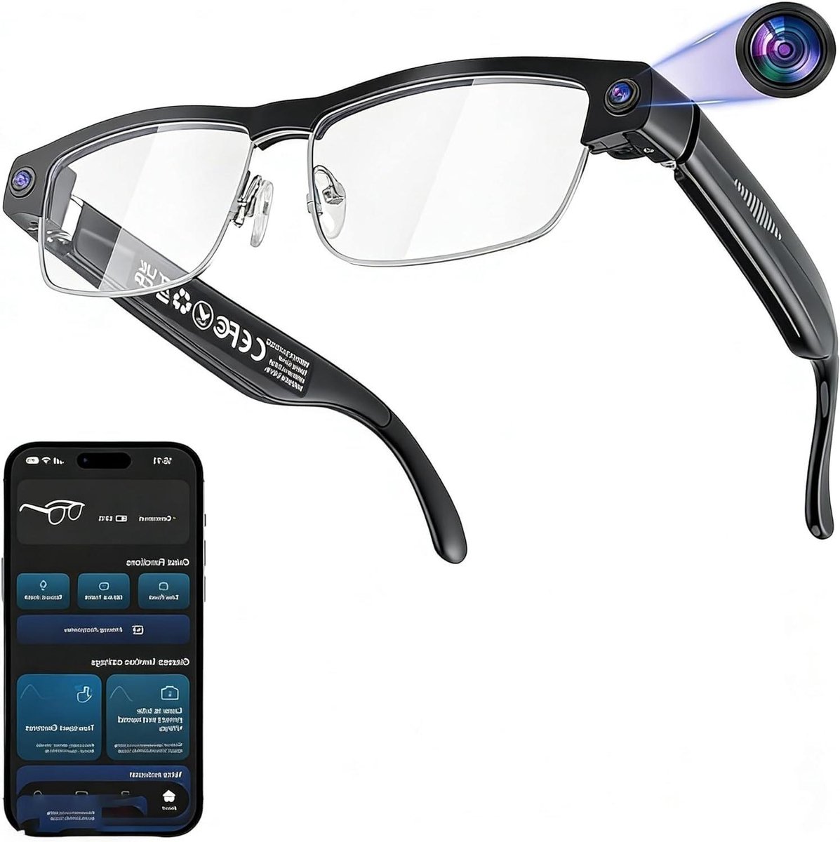 Slimme Bril - Data Bril Camera - Handsfree Communicatie - Real-time Vertaling - Ultralicht - Zilver