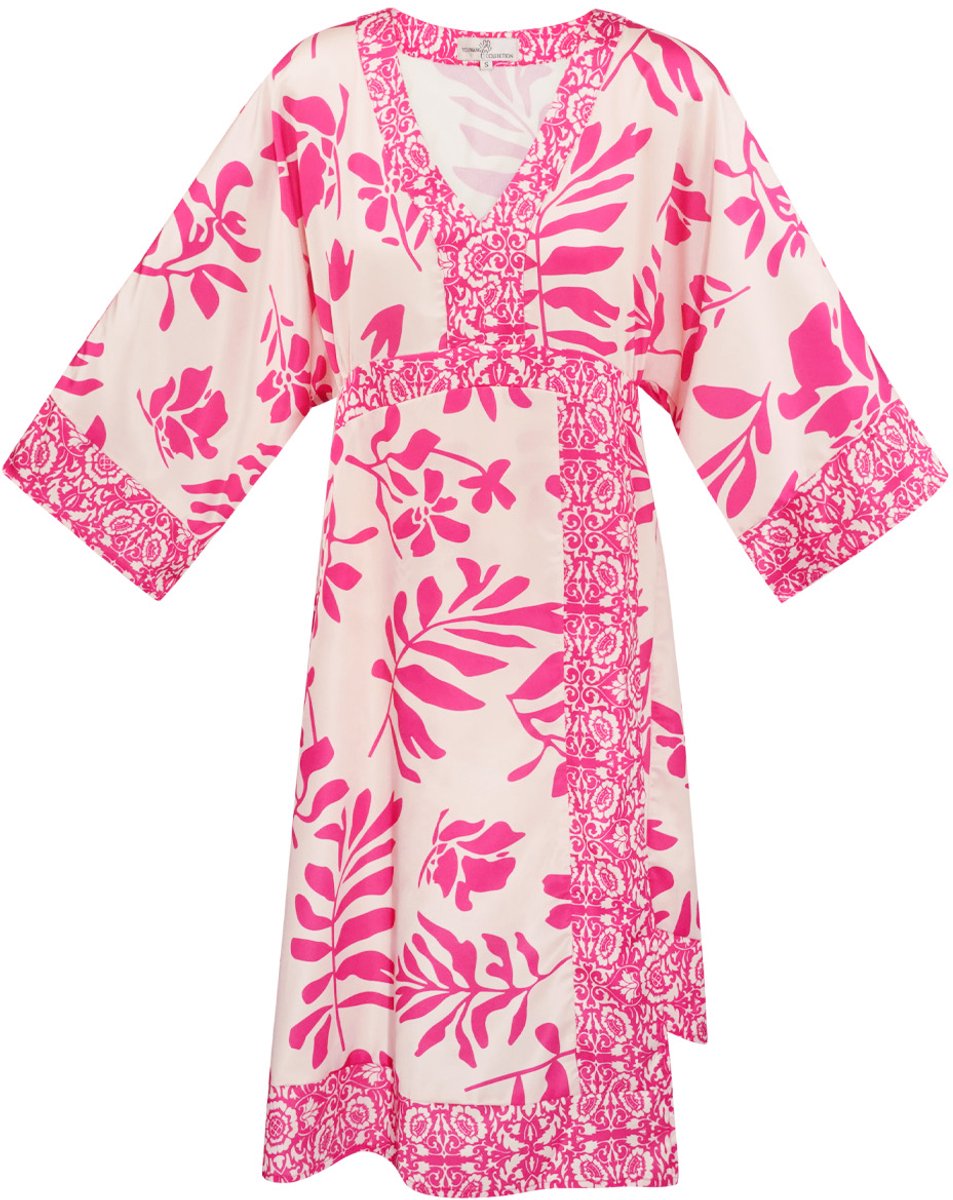 Bohemian Mini-Jurk met V-Hals en Flared Mouwen - Fushia - Maat M