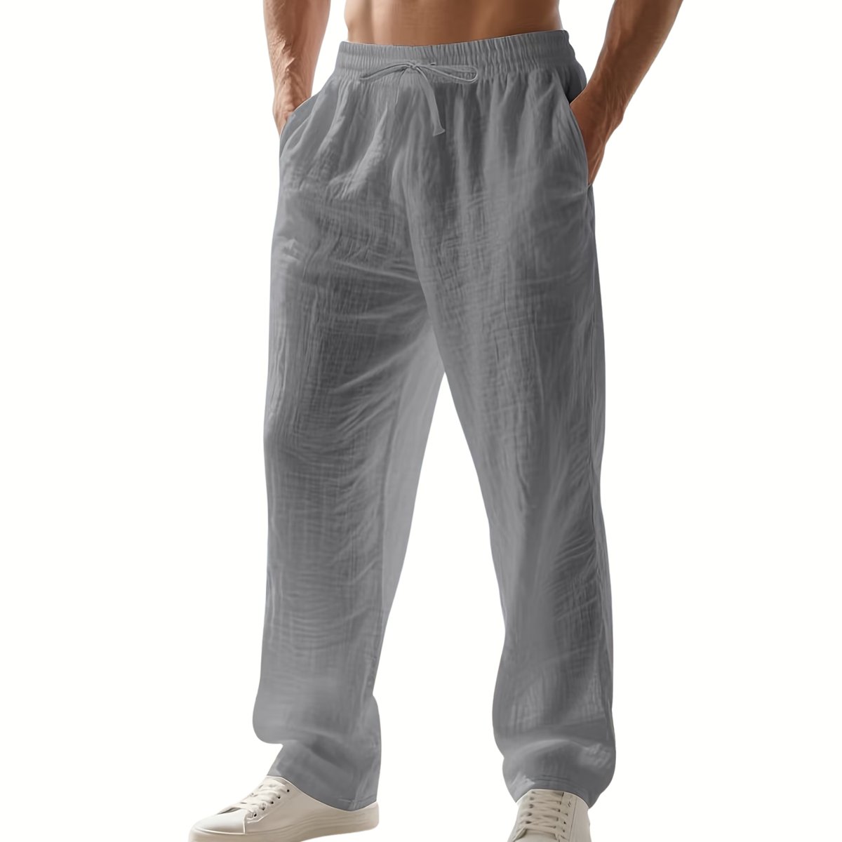 Currero Linnen Broek Heren Zomerbroek Volwassenen Lange Broek Pantalon Strandbroek Zomer Ibiza Stijl Zilvergrijs