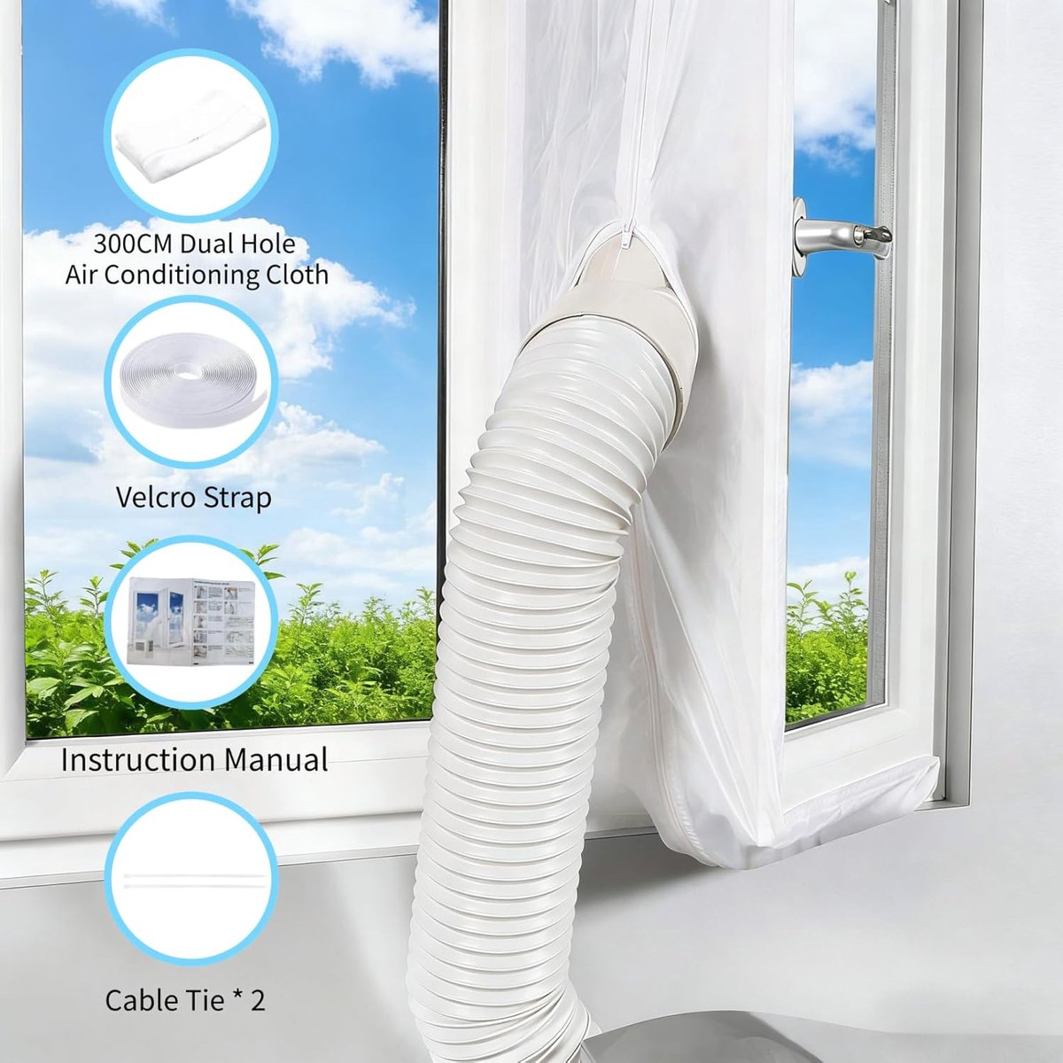 300cm Raamafdichting Voor Mobiele Airco | Raamafdichtingsstof Met Dubbele Ritssluiting | Universeel Voor Schuiframen En Draairamen | Luchtdicht Energiebesparend | Eenvoudig Te Installeren Zonder Boren | Waterdicht Weerbestendig| Cyslmuk® thumbnail 3