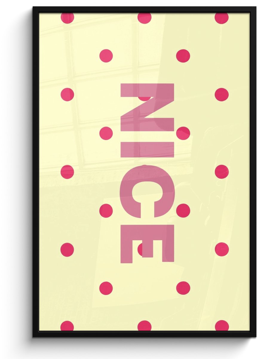 FrameYourWall Poster in lijst - Fotolijst 80x120 cm - Posters - Nice - Stippen - Roze - Geel - Posterlijst zwart - Decoratie - Wanddecoratie woonkamer - Muurdecoratie slaapkamer