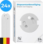 Doos met 24 stuks witte stopcontactbeveiliging van Nuvance, met Belgische vlag.