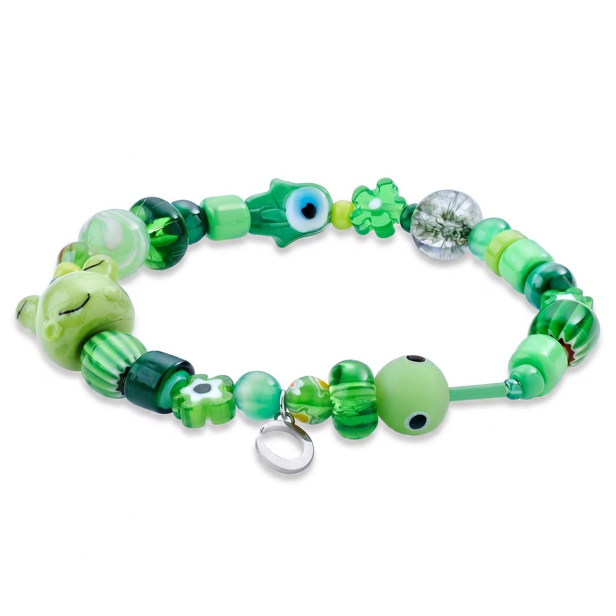 Pearlmania | Garden Party armband met groene glazen kralen