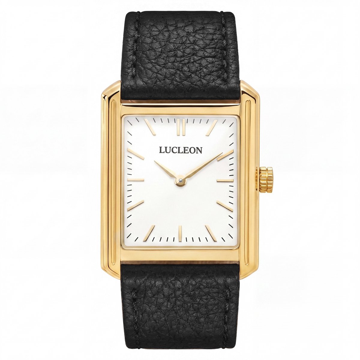 Legacy | Retro vierkant goudkleurig horloge met witte wijzerplaat en zwarte leren band