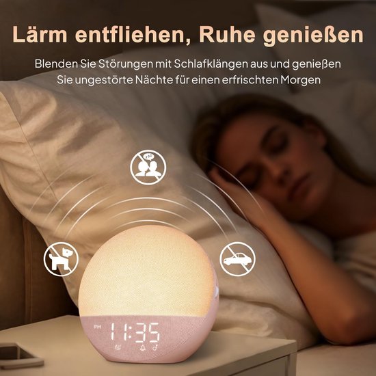 Wekker met Licht - Sunrise simulatie - Rustig Wakker Worden - 25 Natuurgeluiden - 18 x 18 cm - Roze — afbeelding 5