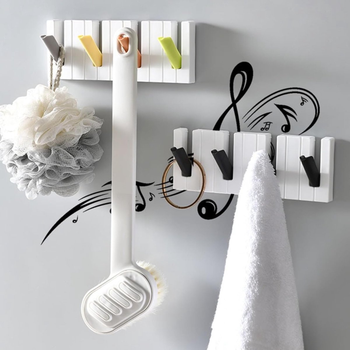 Elegante Piano Wand Haken - 4-Sleutel Ontwerp voor Jassen & Hoeden (2pcs)