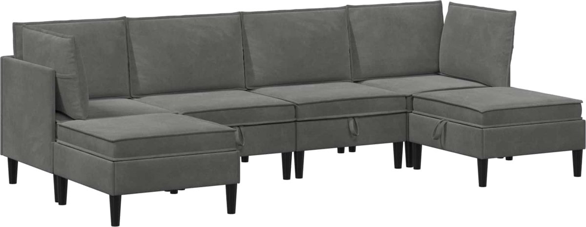 vidaXL Woonkamer - Meubelset - 6 - st - 280 - x - 140 - x - 82 - cm - Donkergrijs - Fluweel