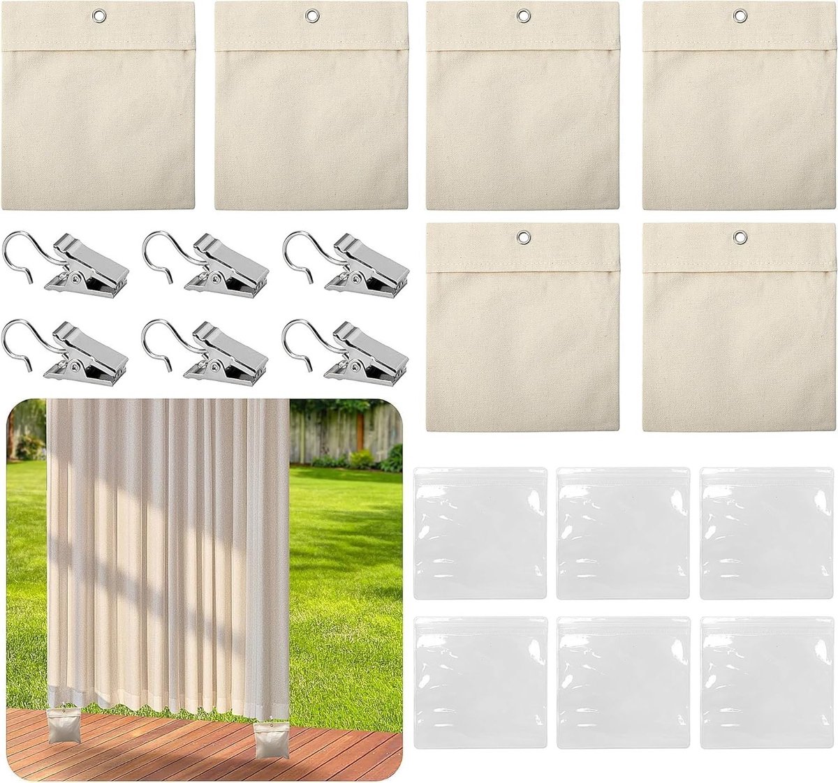 Set van 6 Zware Gewichtszakken voor Buiten met Clips - Ideaal voor Tuindoeken en Tafelkleden