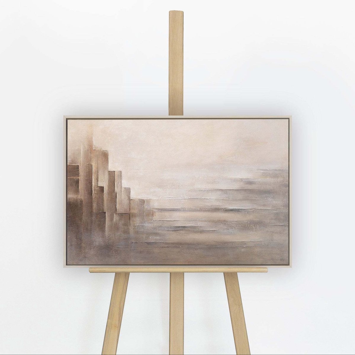 YS Schilderij - Handgeschilderd canvas schilderij - Wanddecoratie Stad - grijs - Modern - Muurdecoratie woonkamer - Slaapkamer decoratie - Kamer accessoires - schilderijen woonkamer - schilderij moderne Kunst Beige 60x40