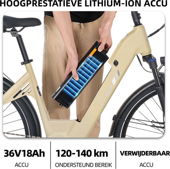 TTGO C7 SE Elektrische Fiets - 648Wh Lithium Accu - Actieradius tot 150 km - 36V 250W Middenmotor - Hydraulische Schijfremmen - 28×2.0 inch Banden - Shimano 9 Versnellingen - Aluminium Frame - LCD Display - Elektrische Stadsfiets– Zandgeel van TTGO — afbeelding 5