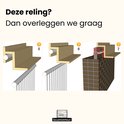 Illustraties tonen drie typen balkonrelingen waarvoor overleg nodig is.