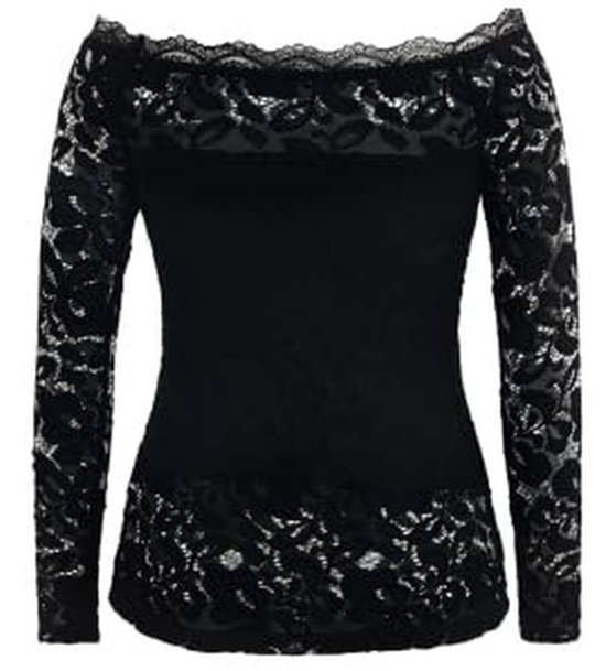 Cosensi - Off-the-Shoulder Shirt - Sexy Blouse - Elegante Look - Zwart - Lange Mouwen - Slim Fit - Geschikt voor Dames - Kleur Zwart