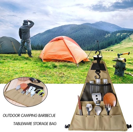 Buiten Kampeer Opbergtas - Ophangbare Driehoekige Kampeertas 39x33.5cm - Compact Draagbaar - Voor Kampeerbestek, Kookgerei, bbq Onderdelen, Grillaccessoires & Picknick Benodigdheden Buiten — afbeelding 2