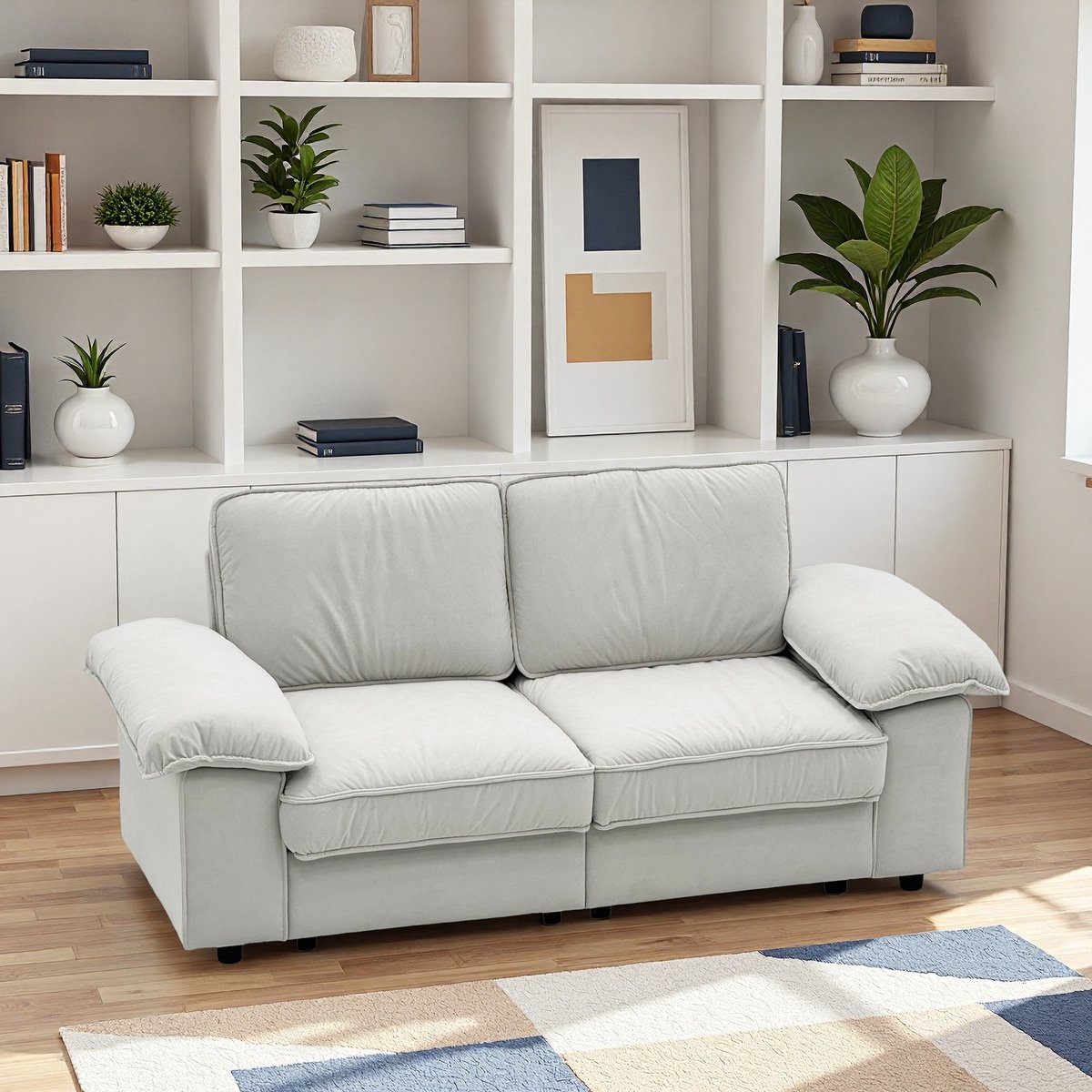 MODENUIT Sofa - Opbergruimte Onder Zitting - Brede Armleuningen - Voor Woonkamer En Appartement - Hout - Crèmewit