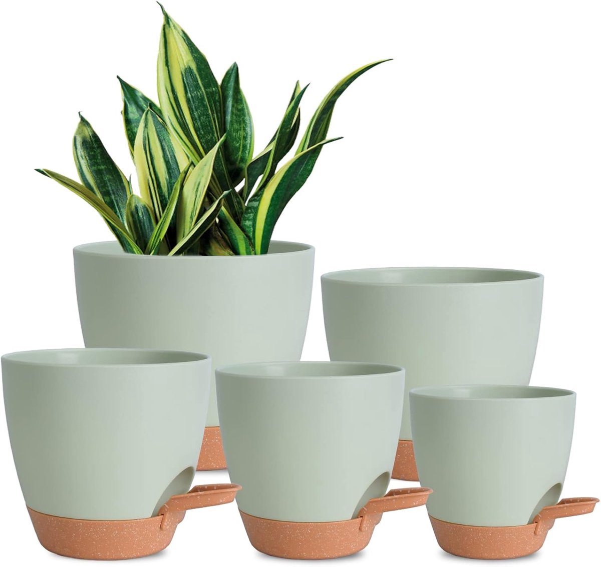carmdering - 5 Pack Grote Plantenbakken - Zelfwaterende Bloempotten - Kunststof Plantenhouders - Automatisch Watergeefsysteem - Uitneembare Drainagegaten - Duurzaam Plastic - Modern Design - Ideaal Voor Vakanties - 5 Stuks - groente