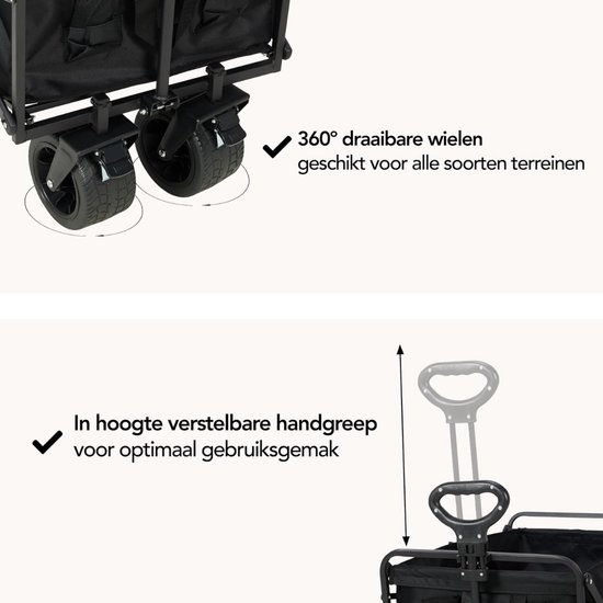 RUX® Bolderkar Opvouwbaar Luchtbanden - Bolderkar Opvouwbaar - Bolderkar Kinderenvervoer - Zwart - 57cm x 96cm x 57cm van Merkloos — afbeelding 5