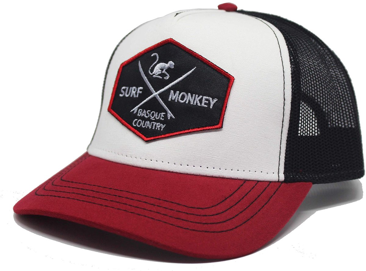 Surf Monkey - Trucker Cap - 5 Panel - One Size - Snapback - Roodzwart