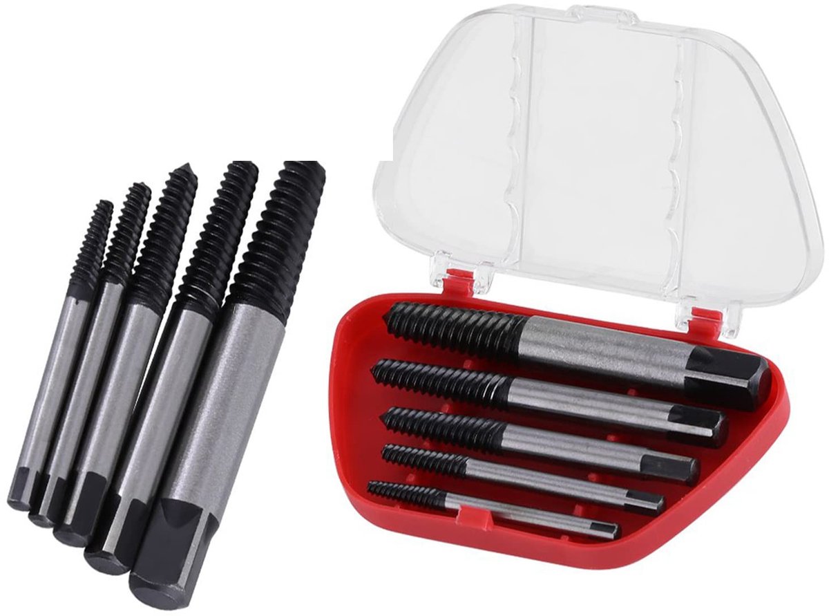 Vt products - Schroefextractor-set - 5-delige set voor beschadigde schroeven - GCR15 staal - Geschikt voor verschillende schroefdiameters - Ideaal voo