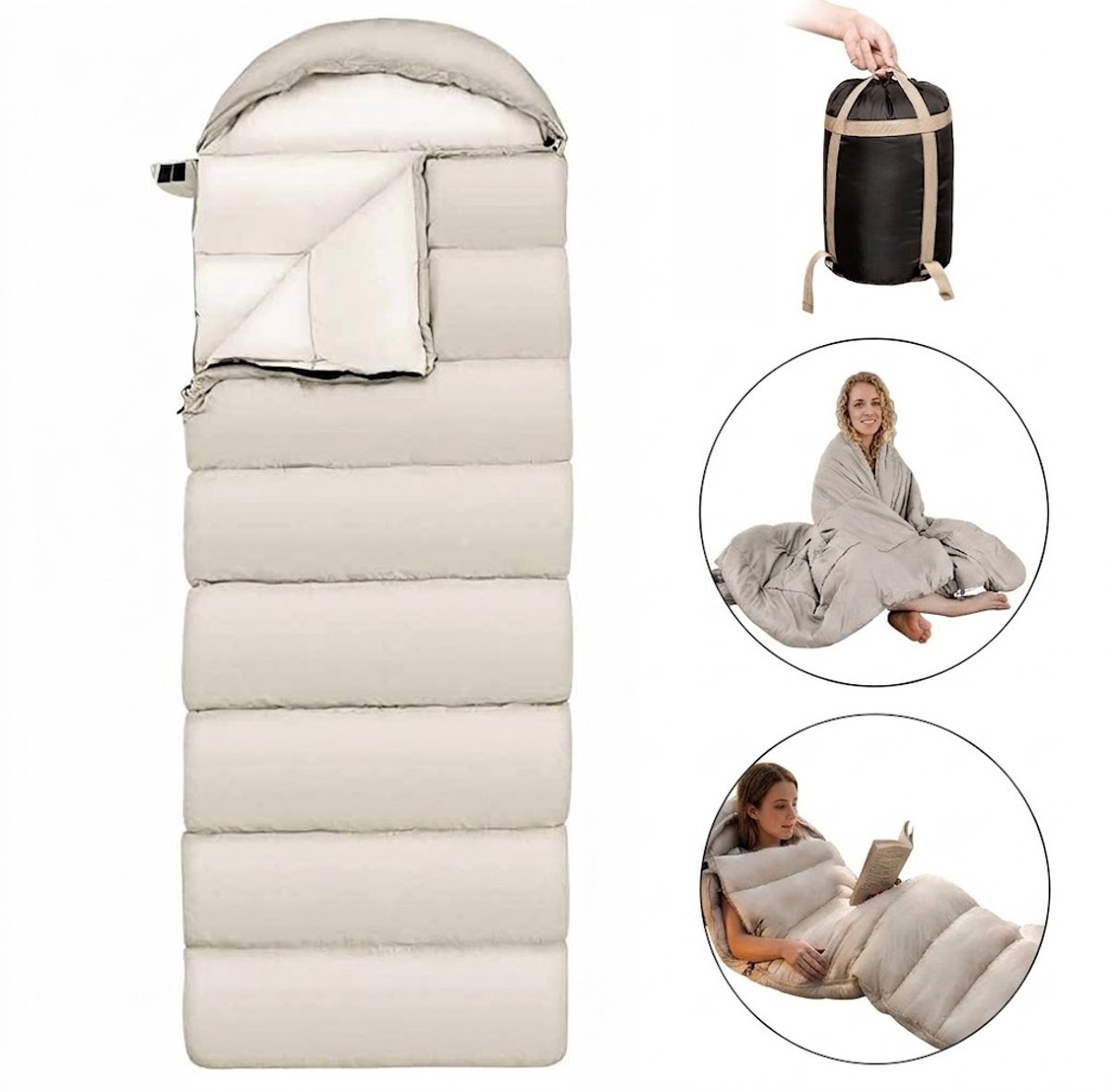 Slaapzak Deken 2-in-1 – Camping Slaapzak Lichtgewicht – Warme Slaapzak 3 Seizoenen met Capuchon – Grote Outdoor Slaapzak 220x75 cm voor Reizen & Logeren